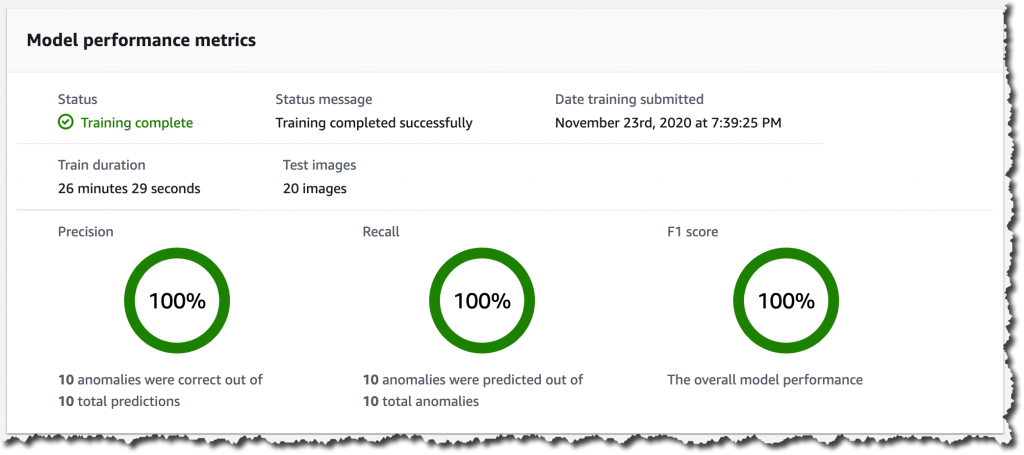 Screenshot of model performance metrics