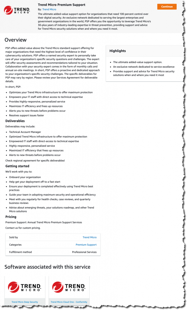 Screenshot of service page