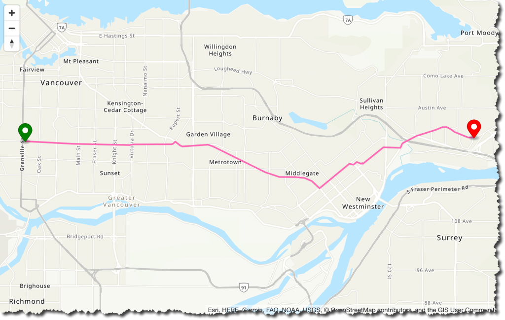 Map of route when walking