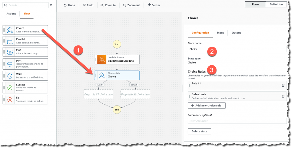 Screenshot of configuring a choice state