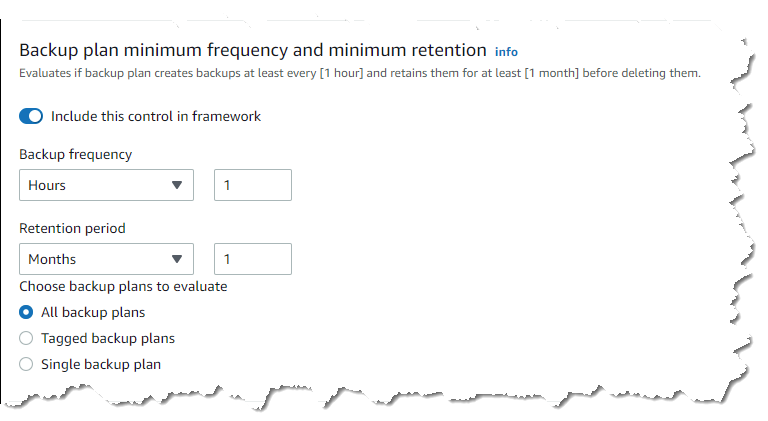 Setting backup frequency and retention period controls