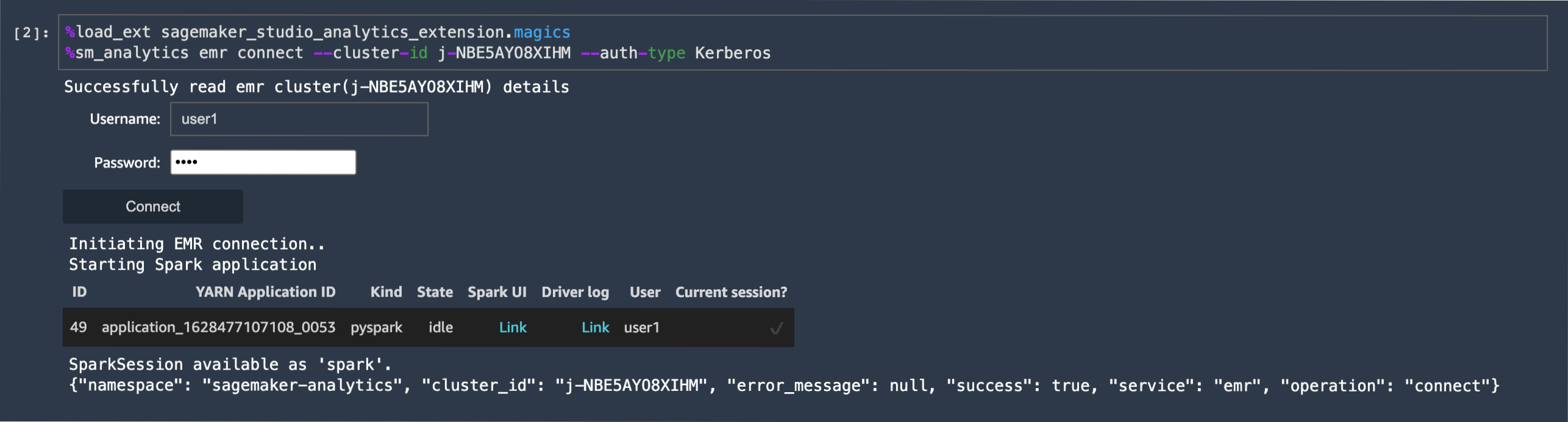 Connecting to a Spark Job from within a SageMaker Studio Notebook
