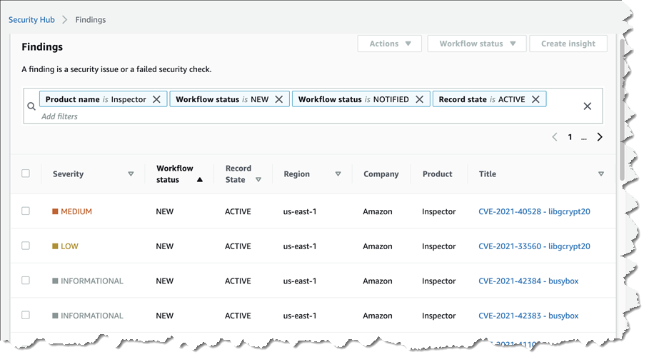Viewing findings from Amazon Inspector in the Security Hub console