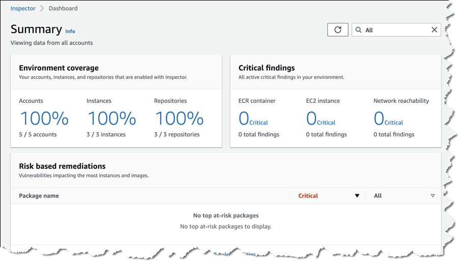 Summary page for Amazon Inspector