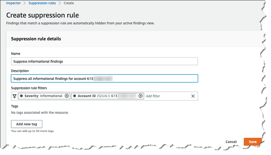 Setting up suppression rules for Amazon Inspector findings