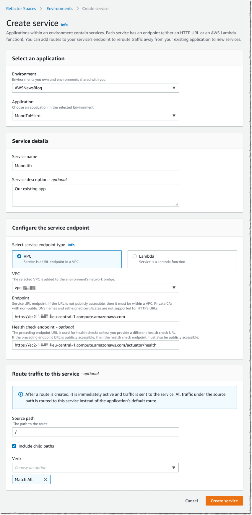 AWS Migration Hub Refactor Spaces — 서비스 생성