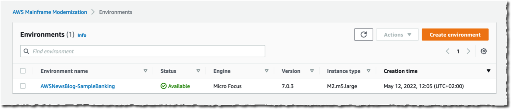 AWS Mainframe Modernization - environment available