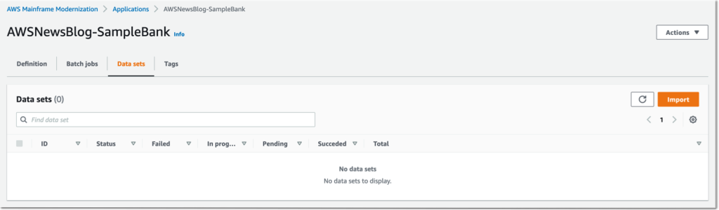 AWS Mainframe Modernization - import data sets