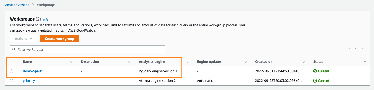 Select newly created workgroup