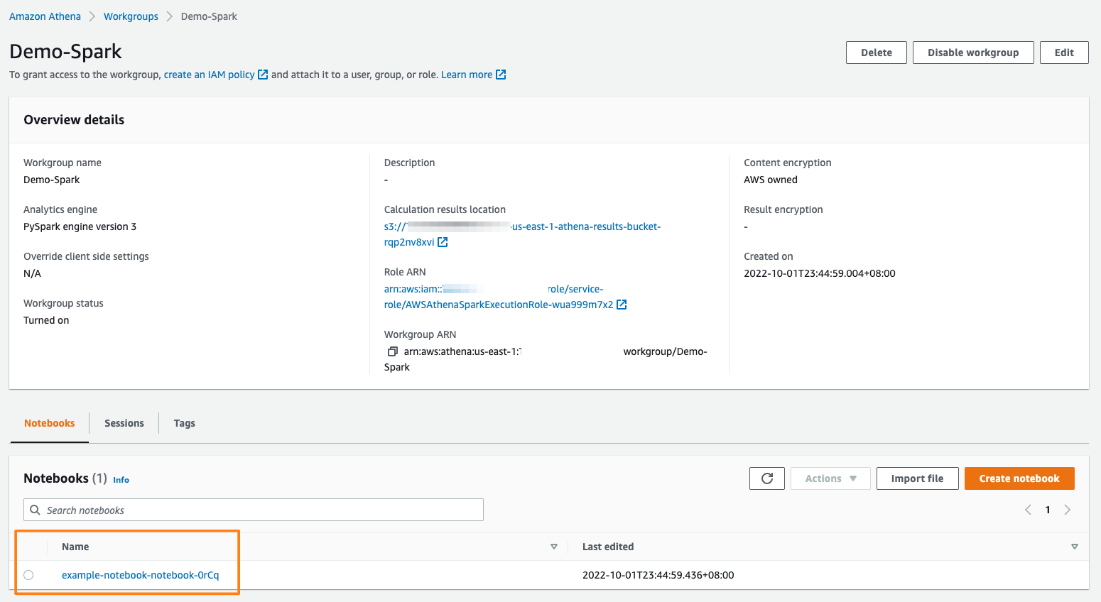 Example notebook is available in the workgroup
