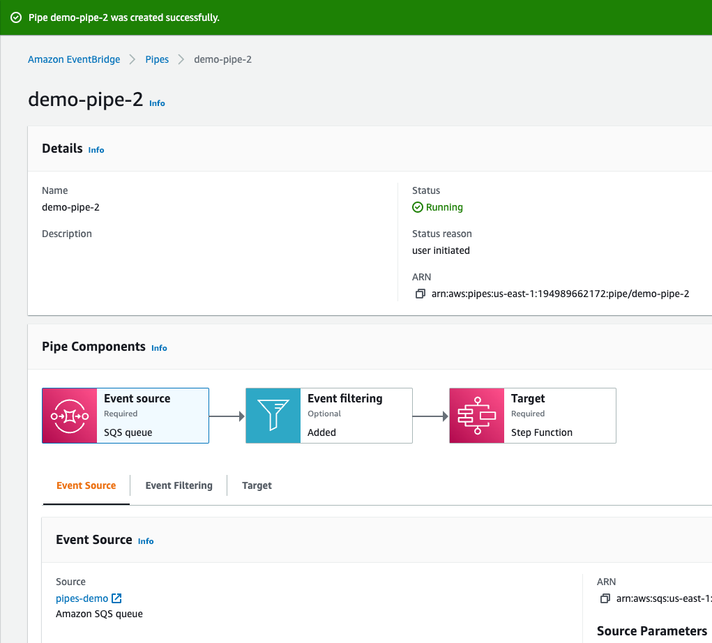 파이프 생성 완료