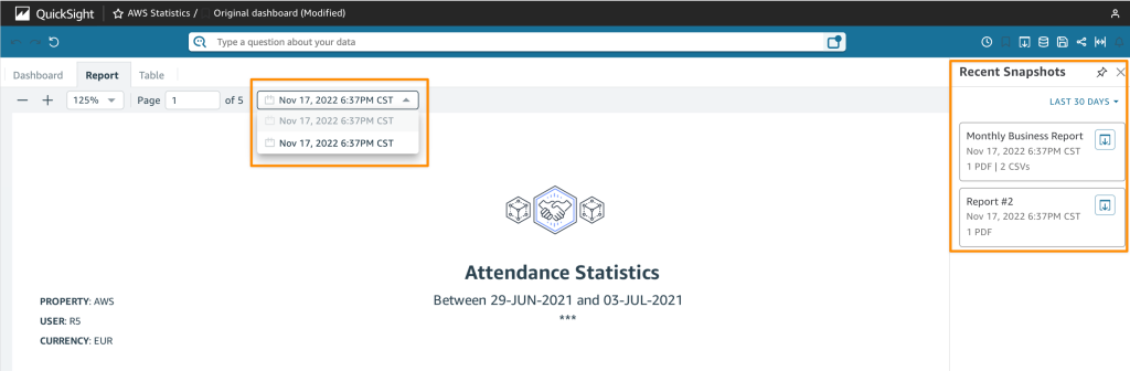 Recent snapshots feature