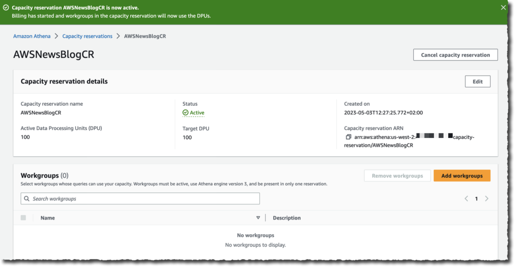 Athena Capacity Reservation - Status