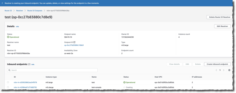 Create inbound endpoint sttaus operational