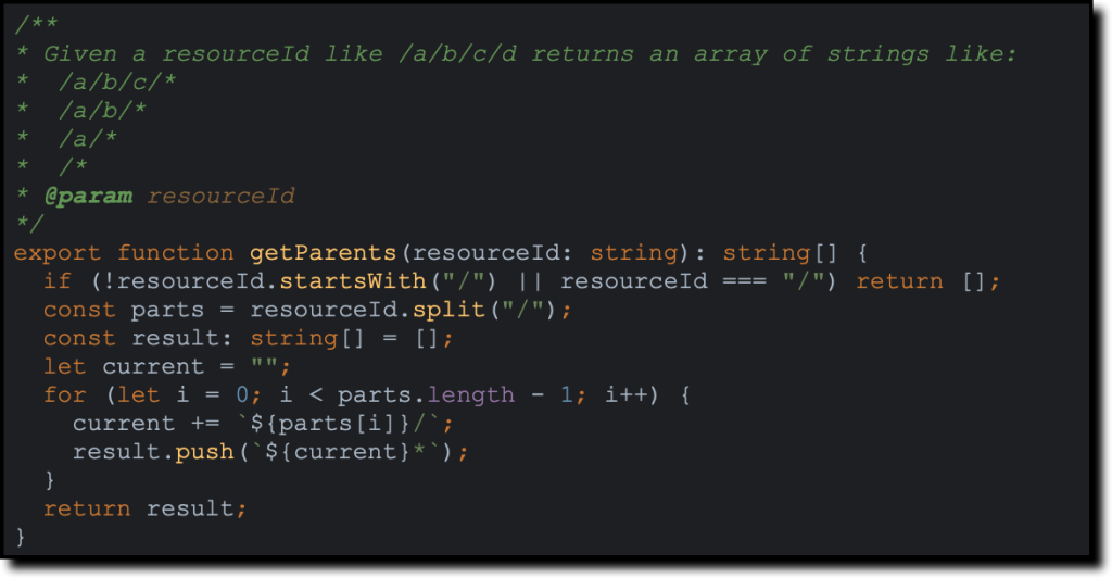 メソッドの署名とコメントに基づいて CodeWhisperer によって生成されたコード。