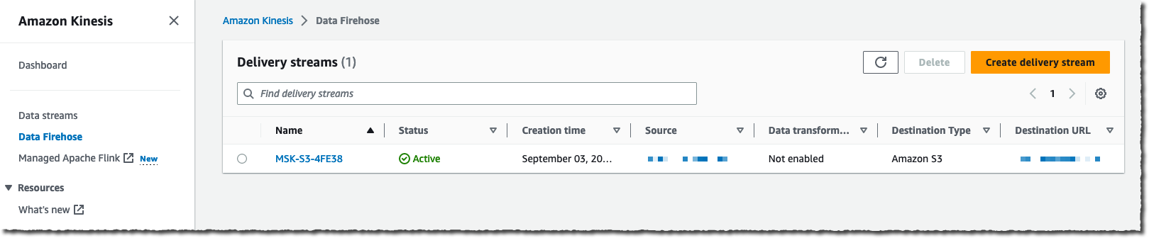 Kinesis Data Firehose — 主控制台页面