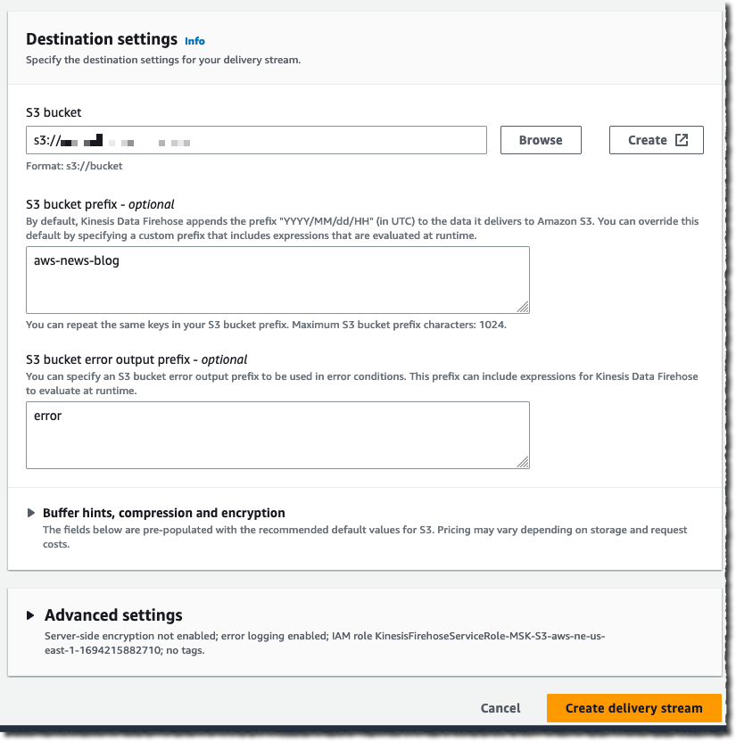 选择目标 S3 存储桶