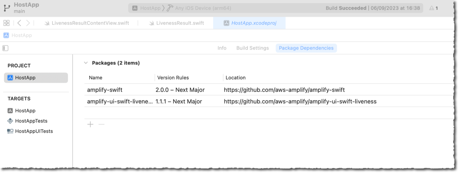 Xcode는 패키지를 프로젝트에 종속 항목으로 추가