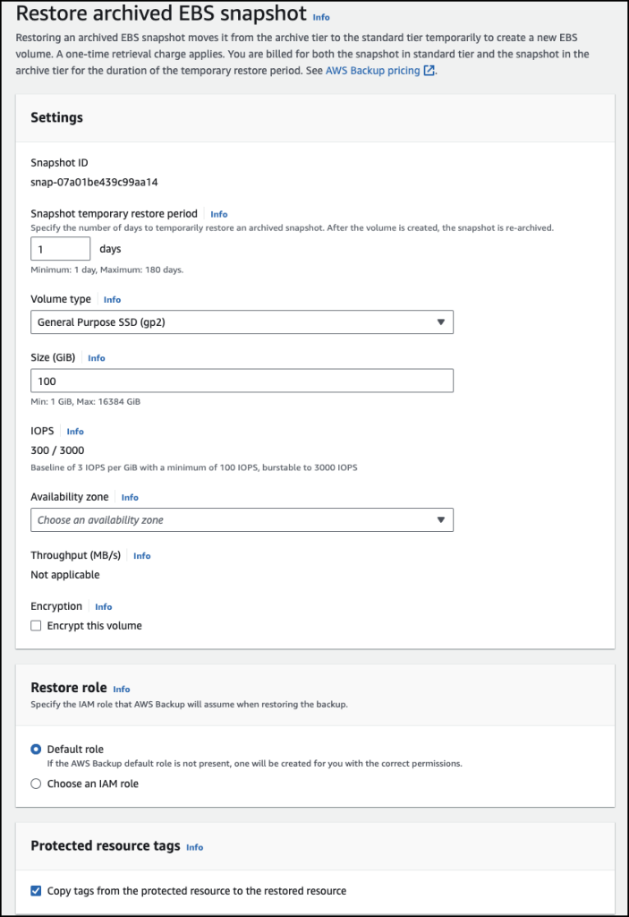 Restore archived EBS snapshot