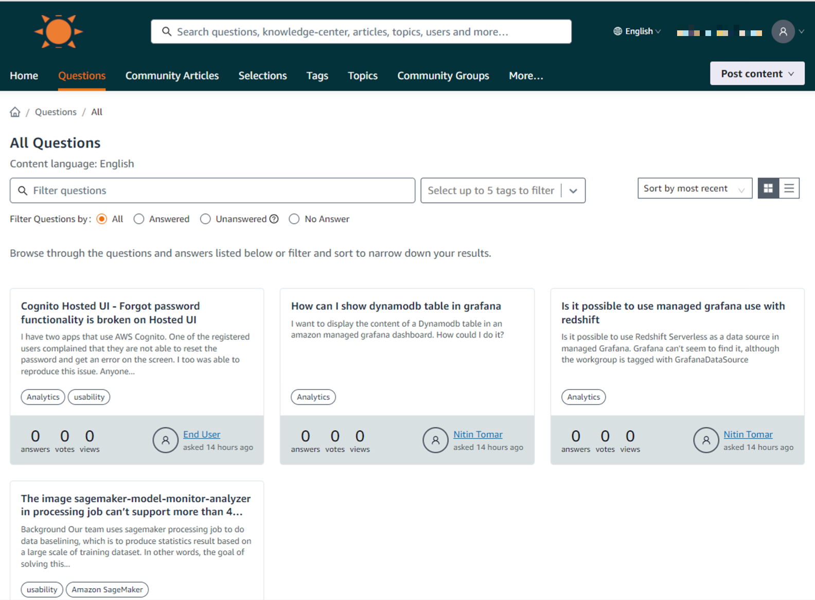 AWS re:Post Private - Landing page 2
