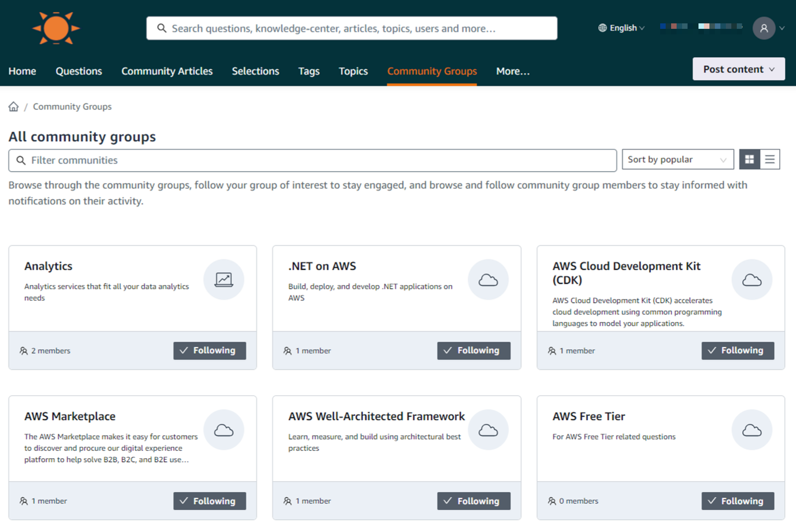 AWS re:Post Private - Landing page 3