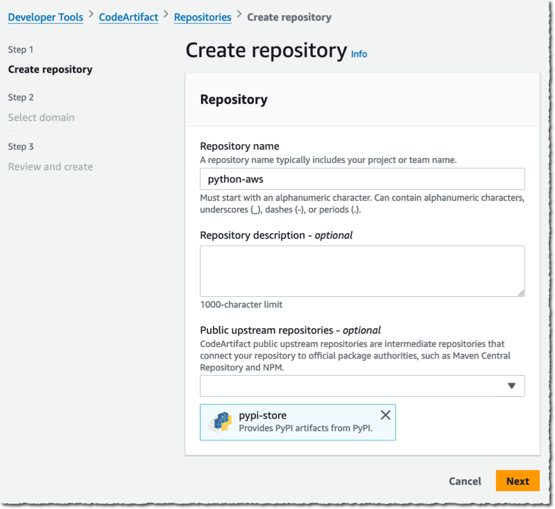 CodeArtifact - Create a repo