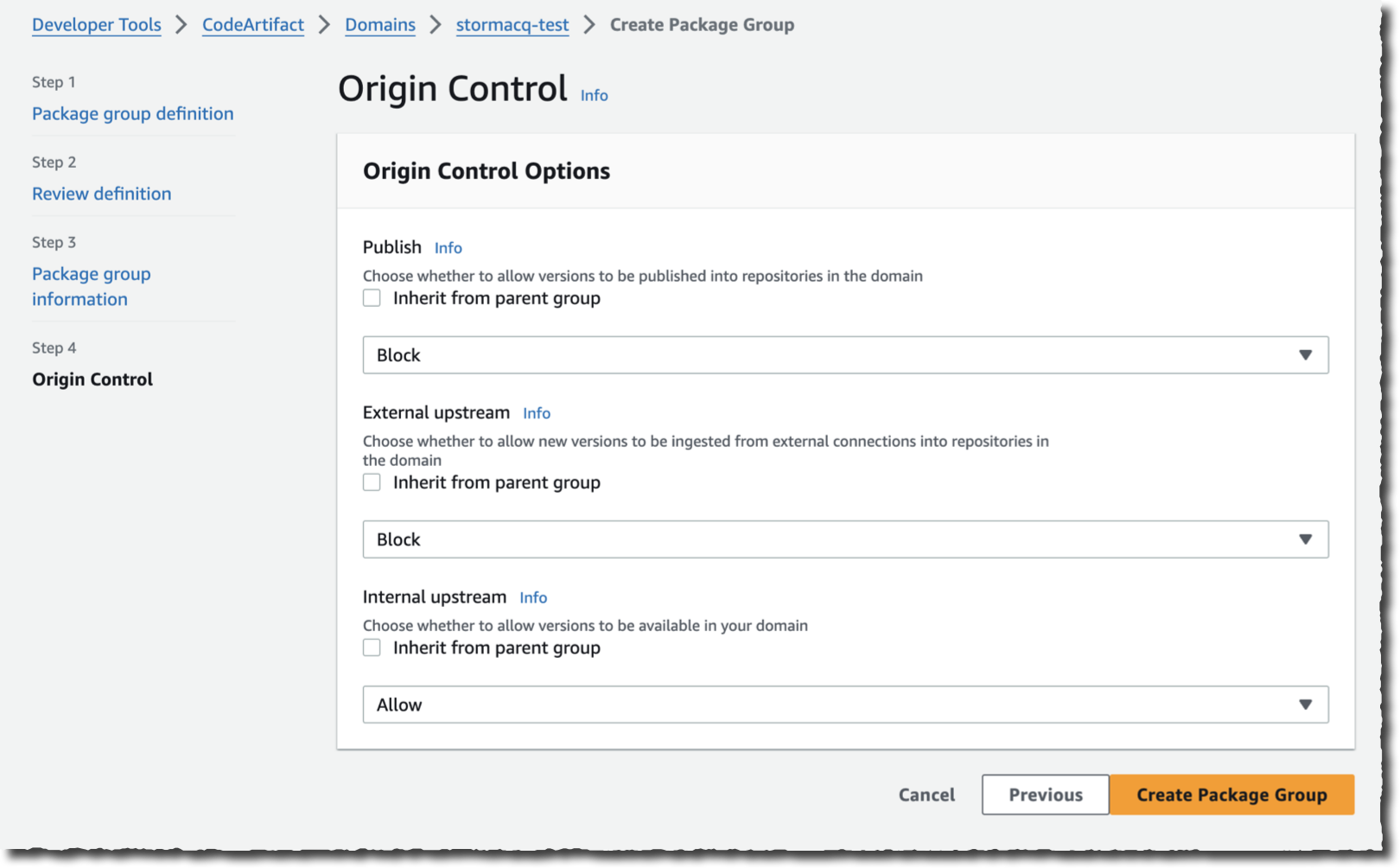 CodeArtifact - package group security configuration