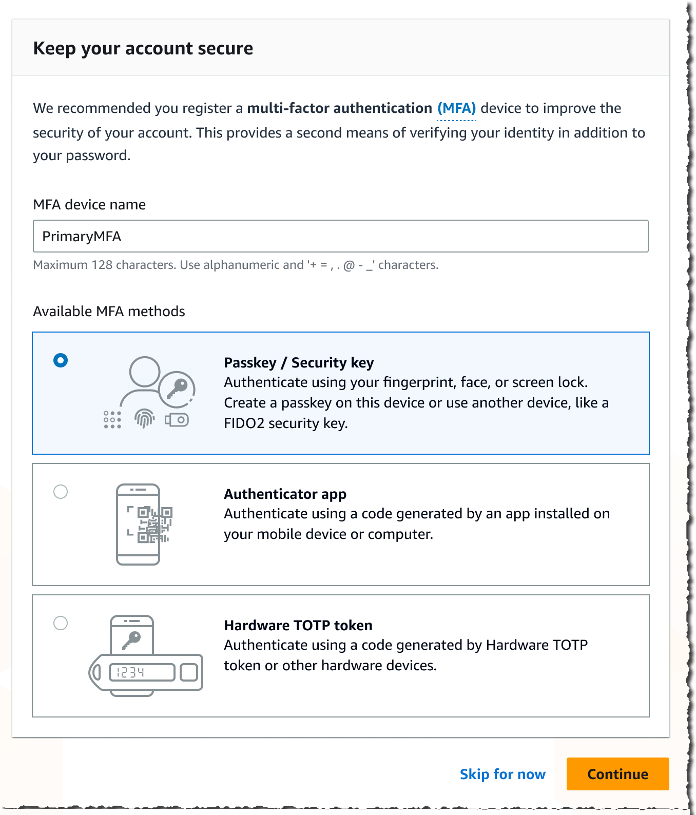 Enable MFA on root account
