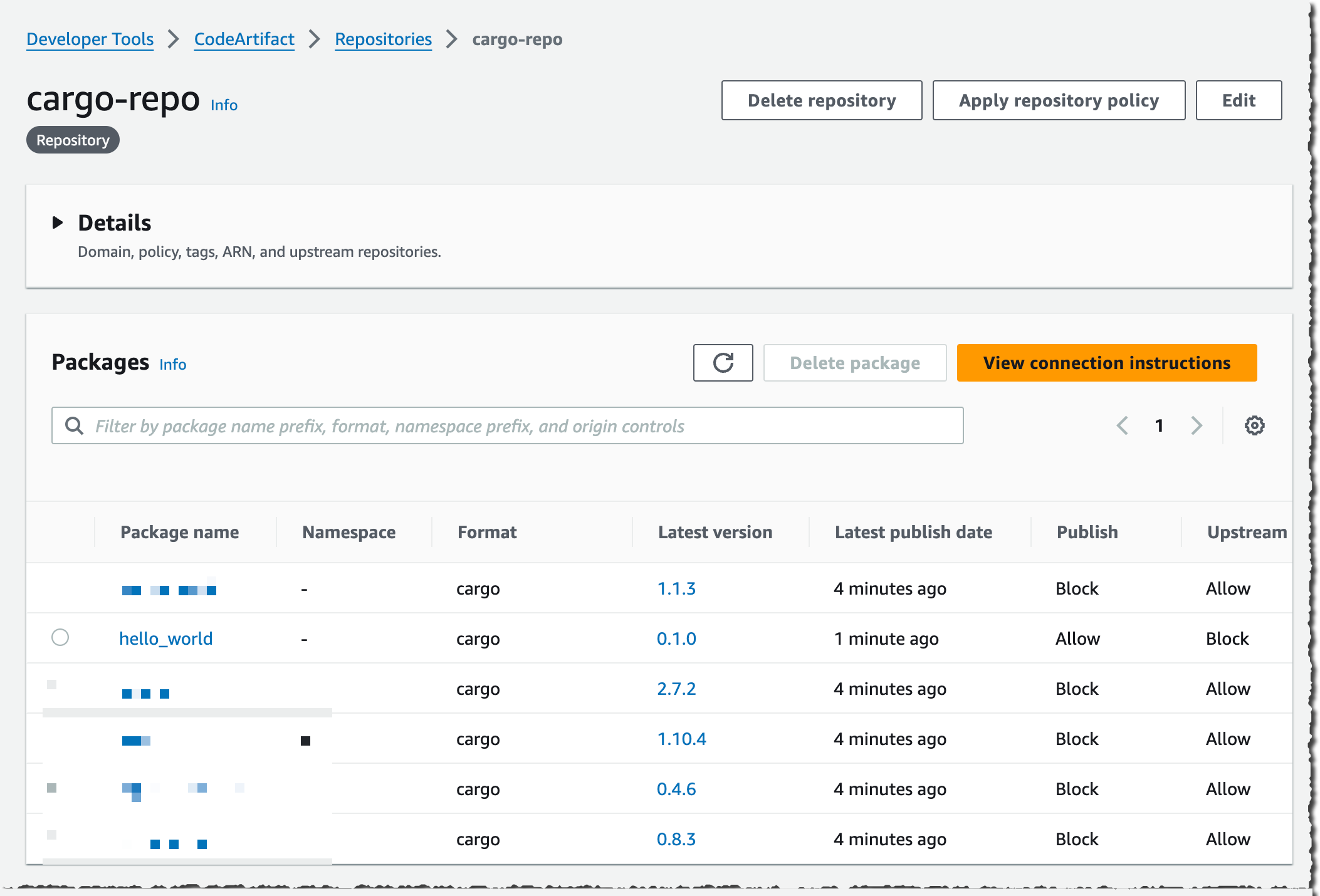 CodeArtifact cargo package hello world