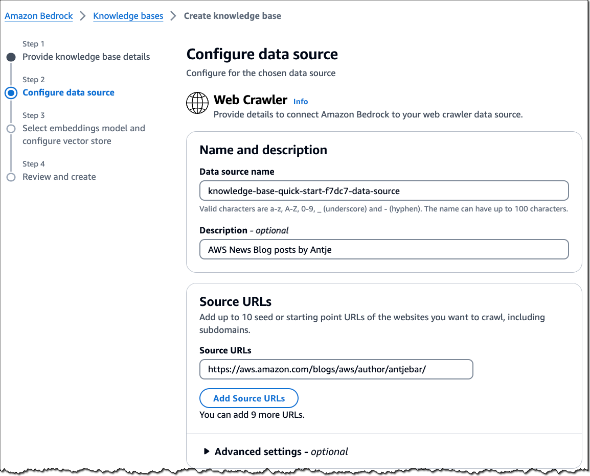 Configure Web Crawler as data source
