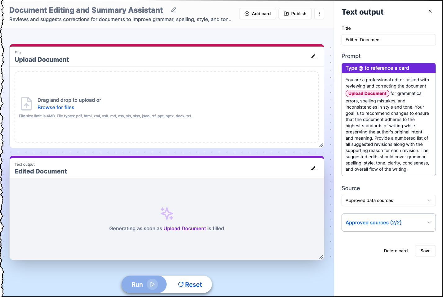 Edit Text Output Card Prompt