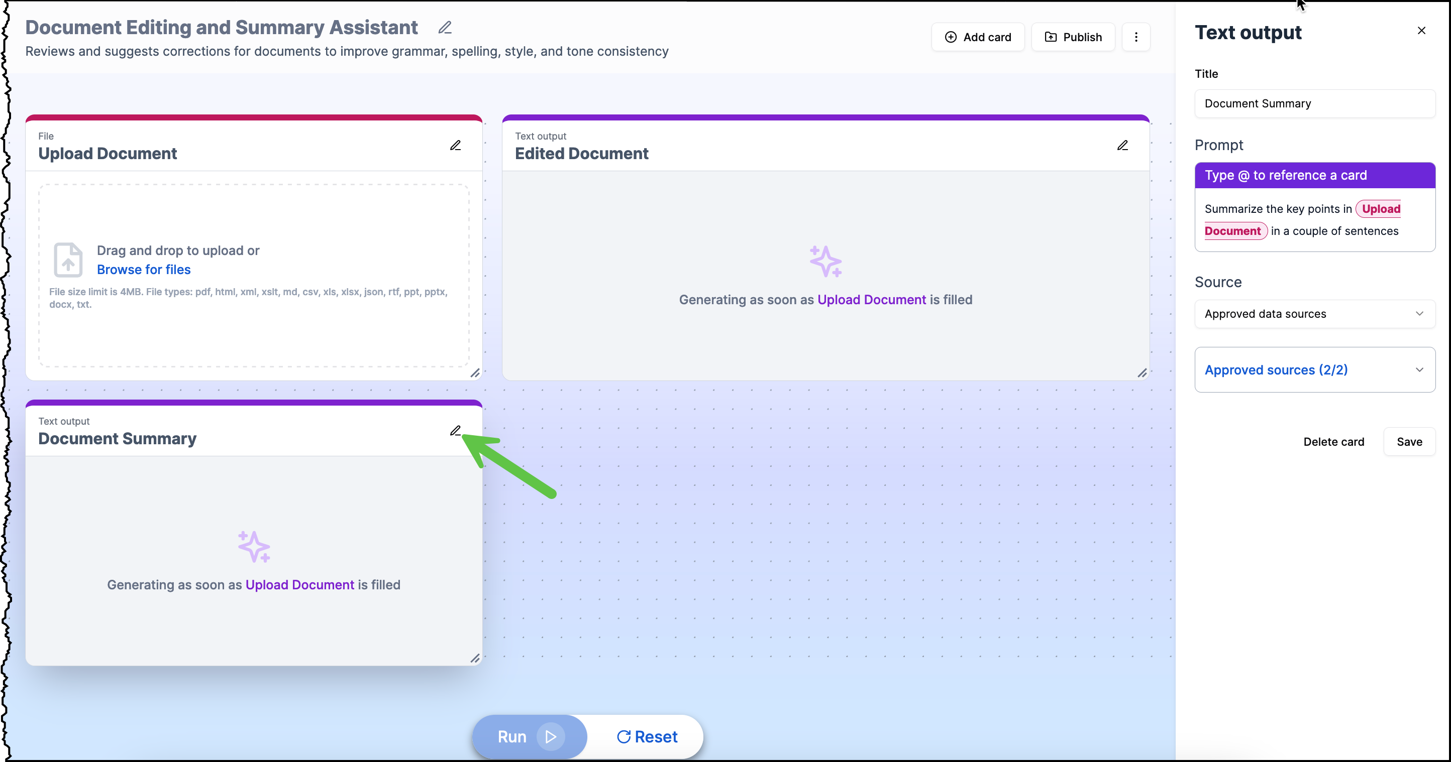 Add Text Output Card