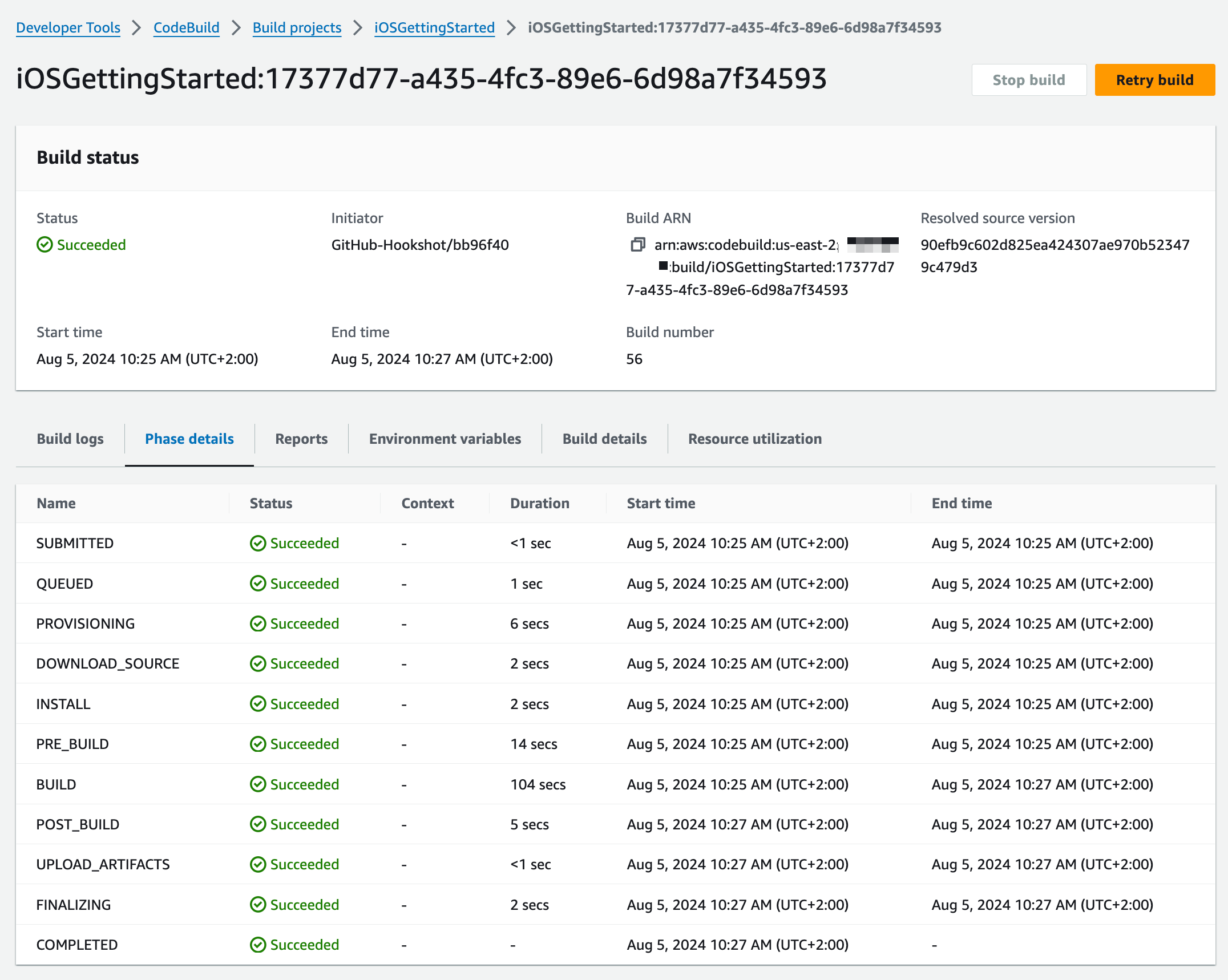 codebuild - phase details