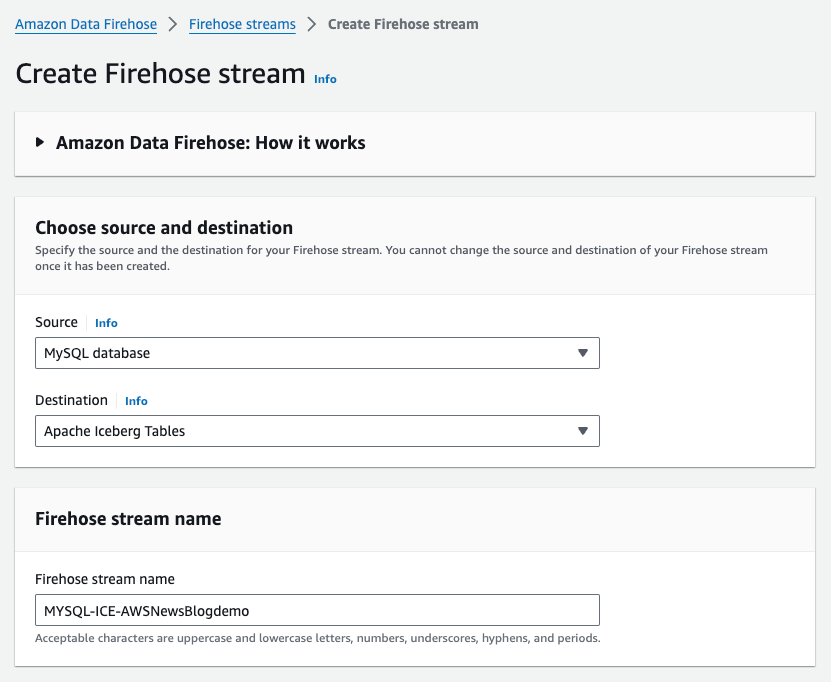 Firehose 스트림 생성 - 화면 1