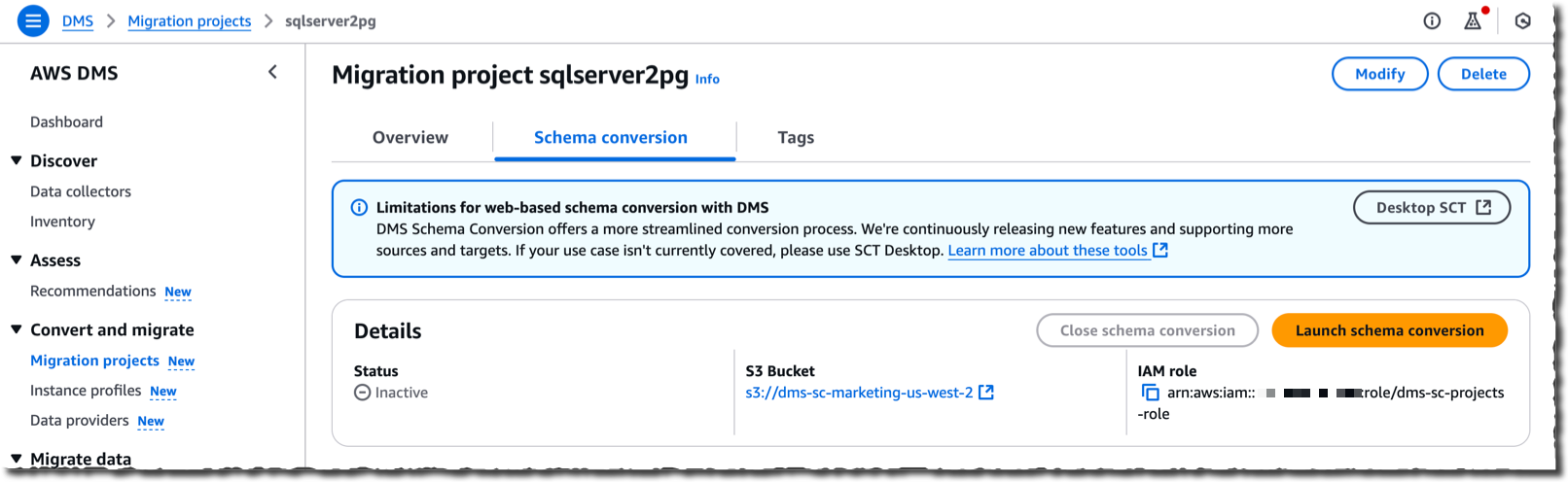 DMS : Launch migration project