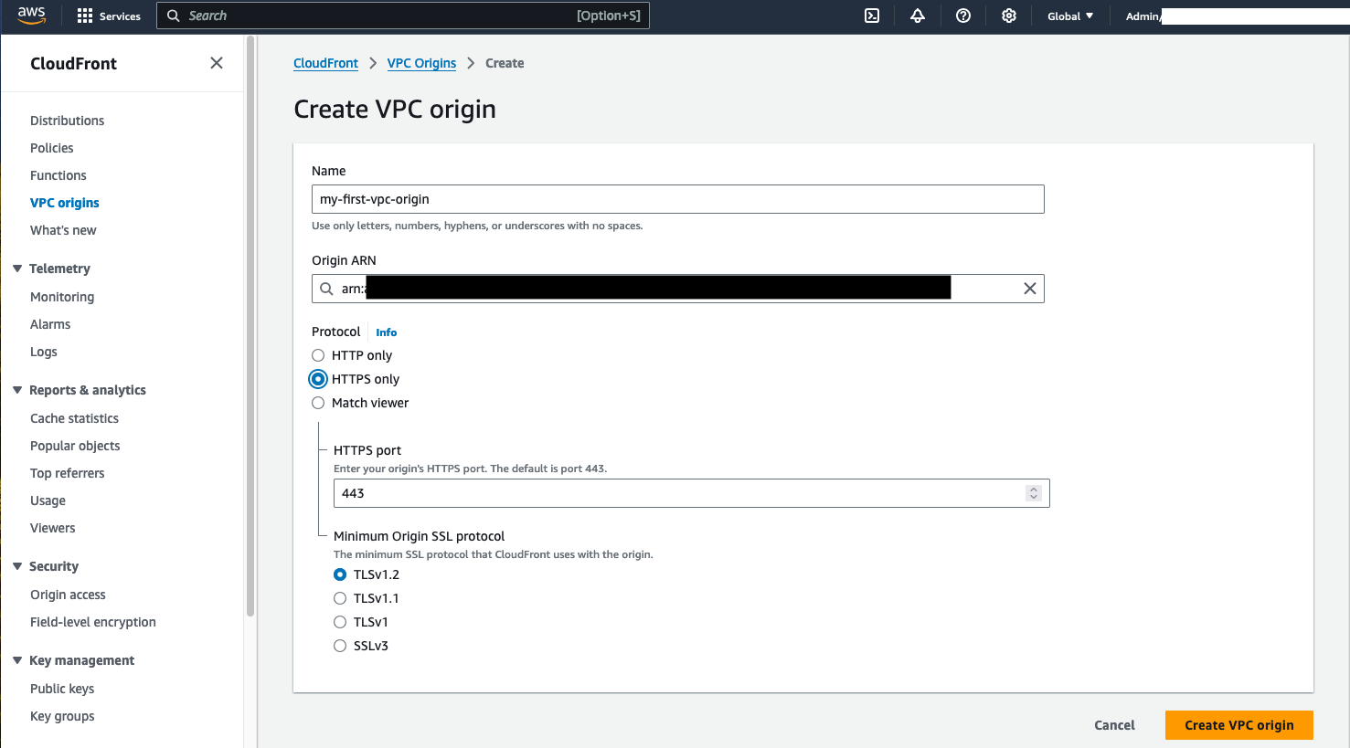creating a vpc origin