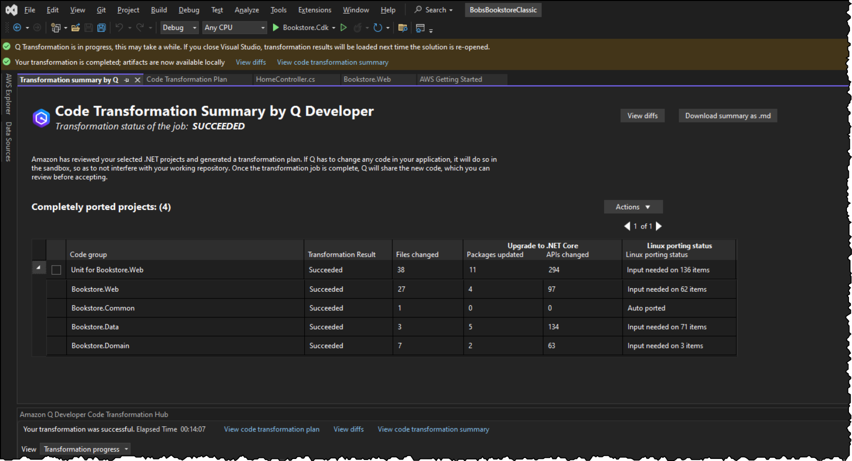 Code Transformation Status as Succeeded