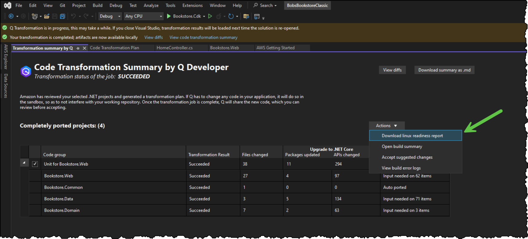 Screenshot showing download Linux readiness report
