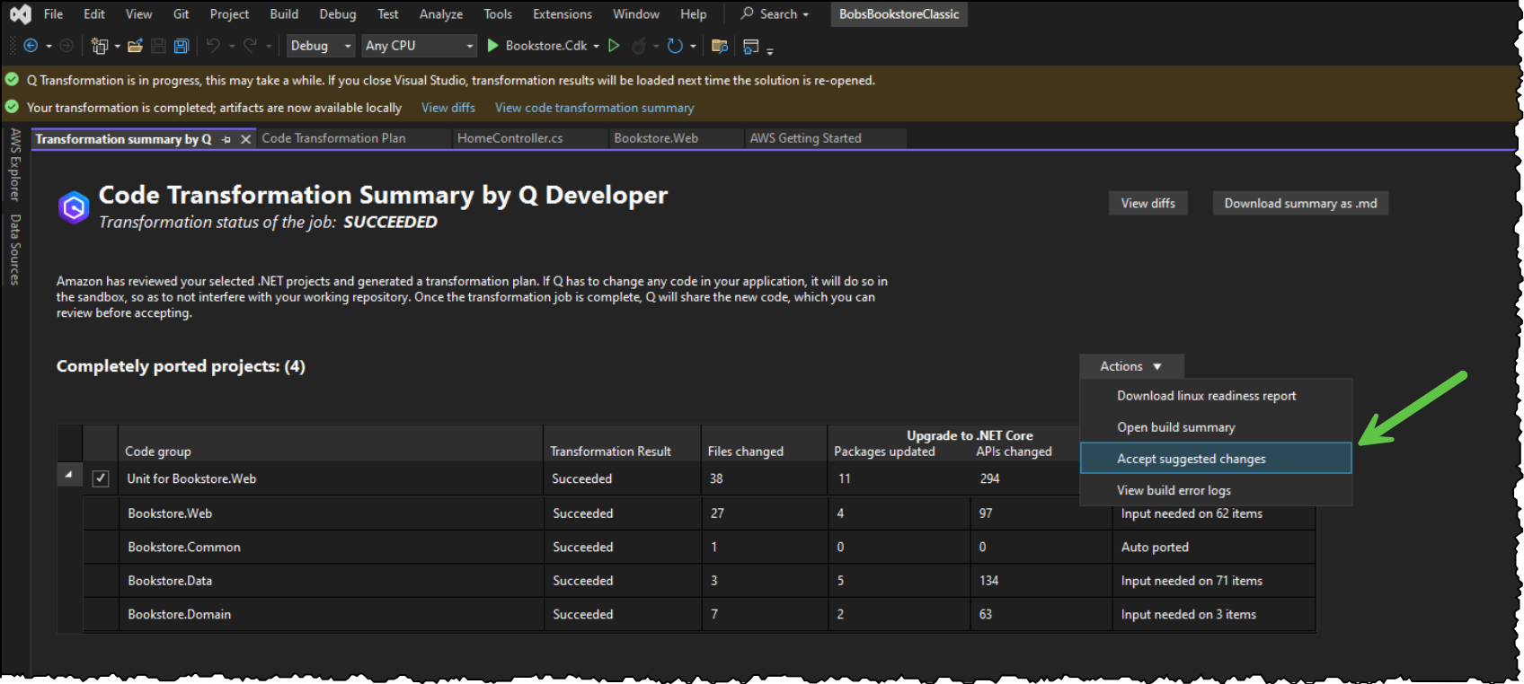 Screenshot showing Accept suggested changes