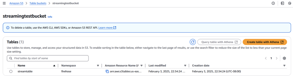 S3 console : create table with Athena