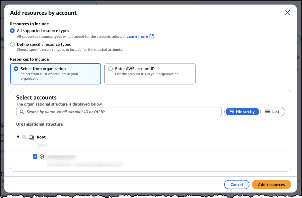 AWS コンソールでアナライザーを作成するスクリーンショット