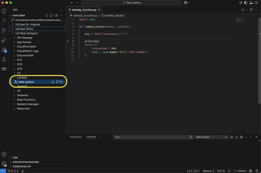 Screenshot view of the Lambda Debugger in VS Code