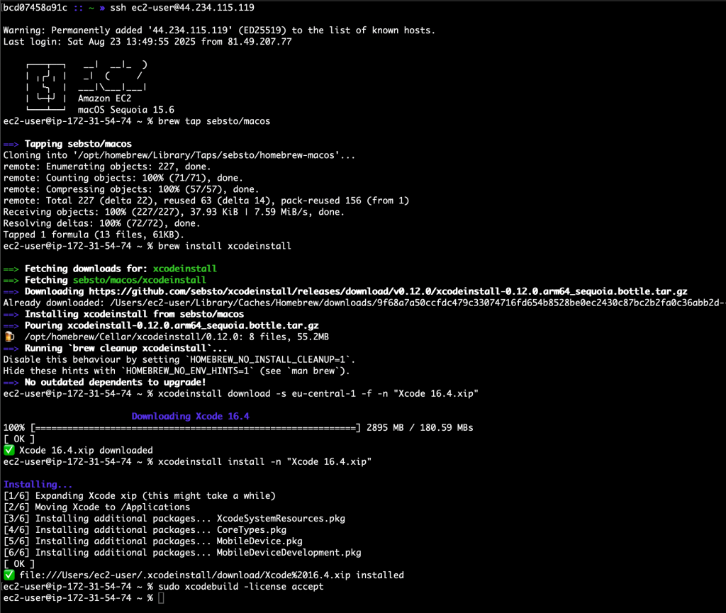 EC2 Mac M4 — 安装 xcode