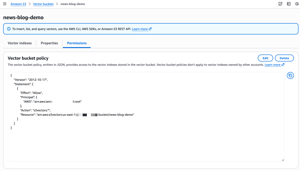 S3 Vector console - create