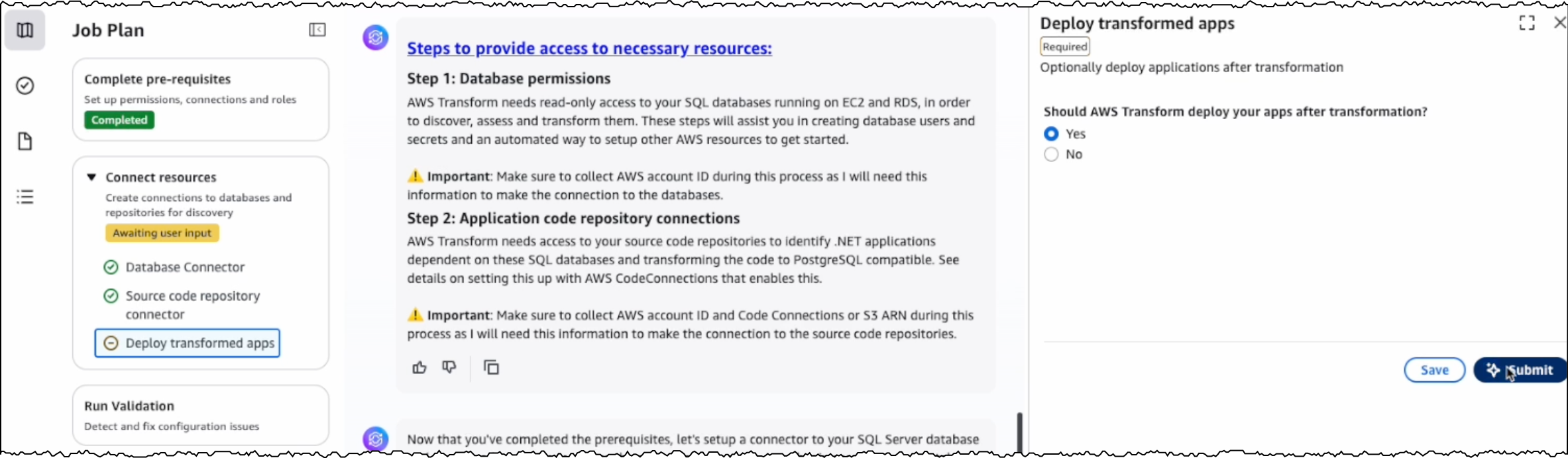 Choose if you would like to deploy transformed apps