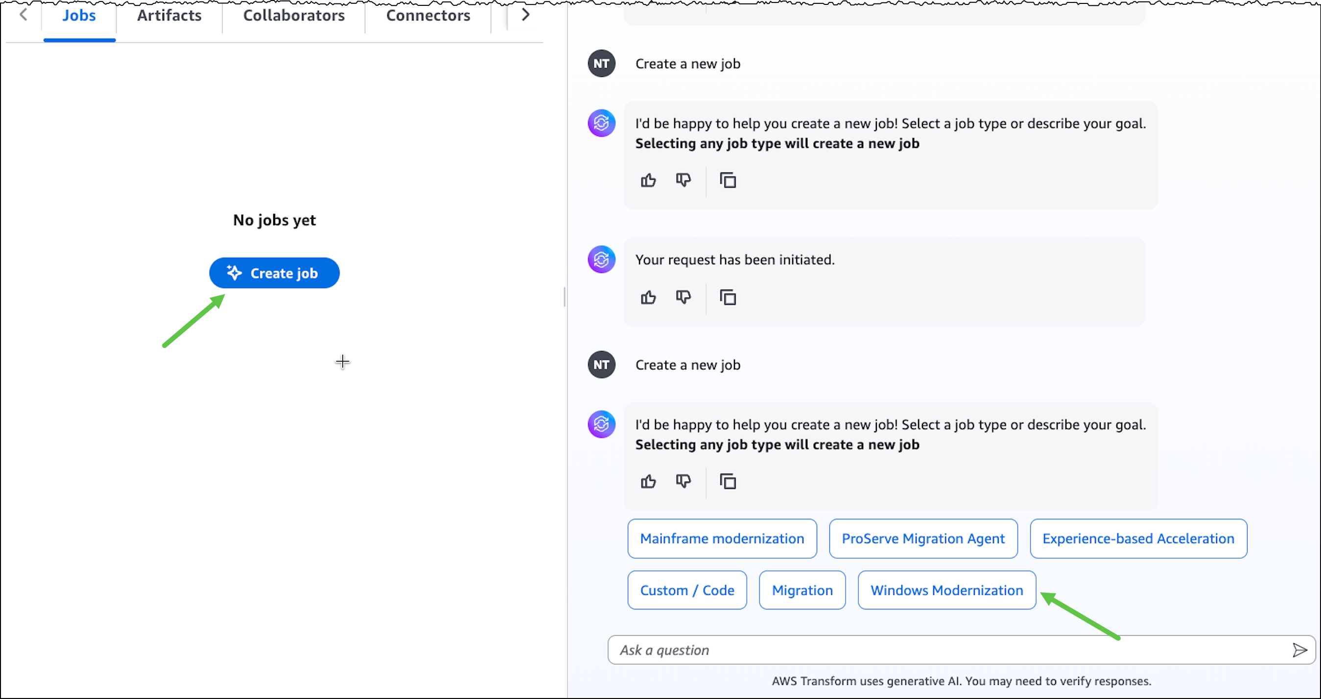 Create a new job for Windows Modernization