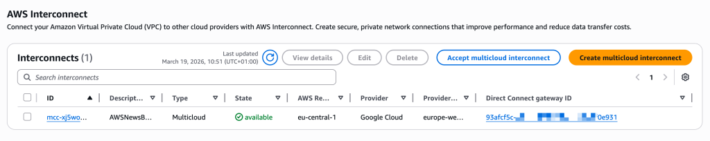 AWS Interconnect 사용 가능