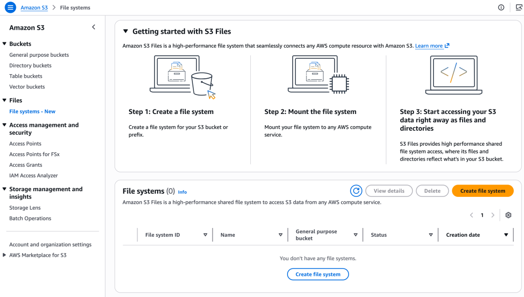 S3 Files의 파일 시스템 생성