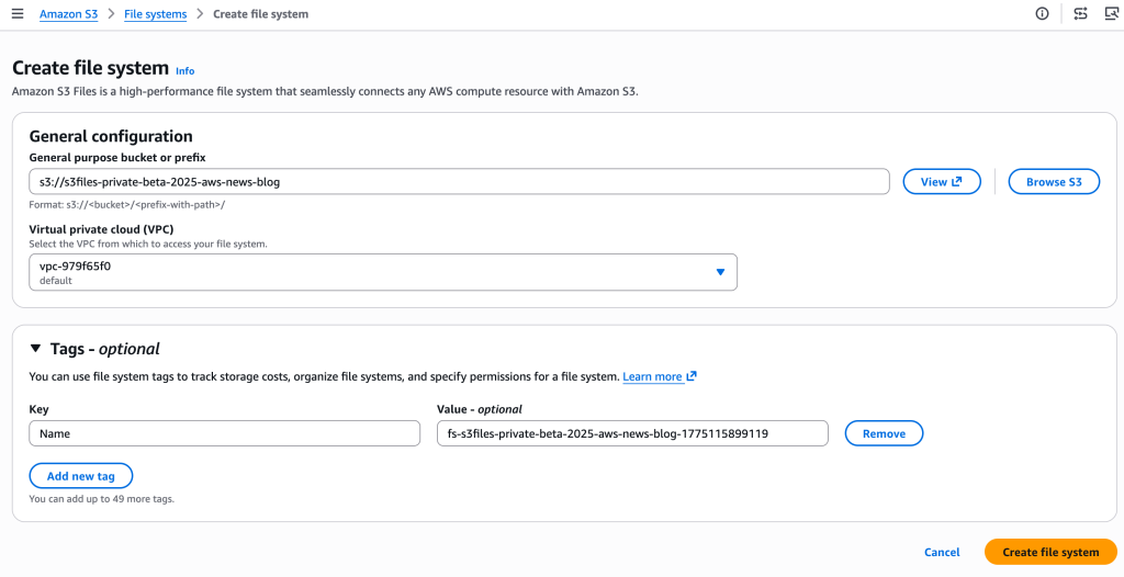 S3 Files의 파일 시스템 생성, 2부