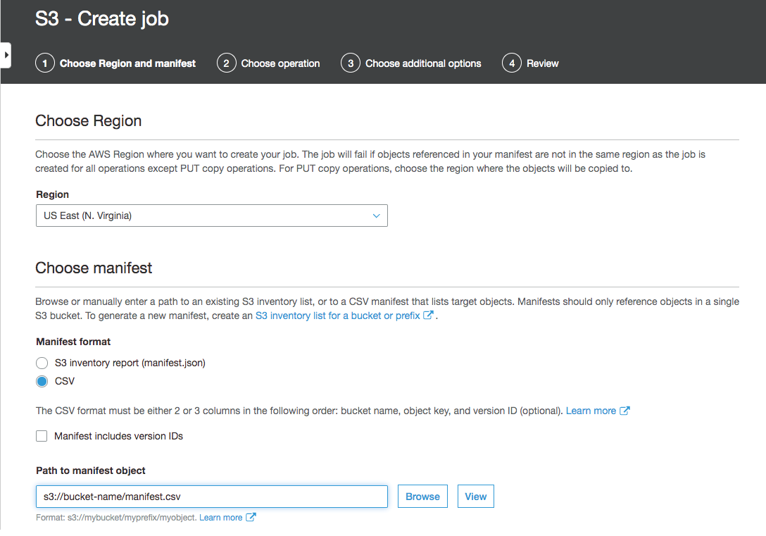 S3 Create Batch Operations Job using the console